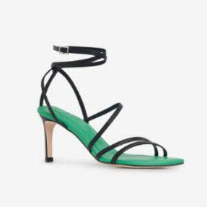 NWOB Womens Iro Black Green Open Pointy Toe Strap Sandal Leather Heels 37 US/6.5